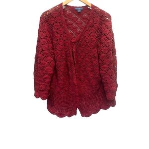 Women's Red Crochet Sweater April Cornell